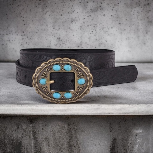NWT MOST WANTED Leather Turquoise Stone Western Tooled Belt Size Large - Picture 1 of 6
